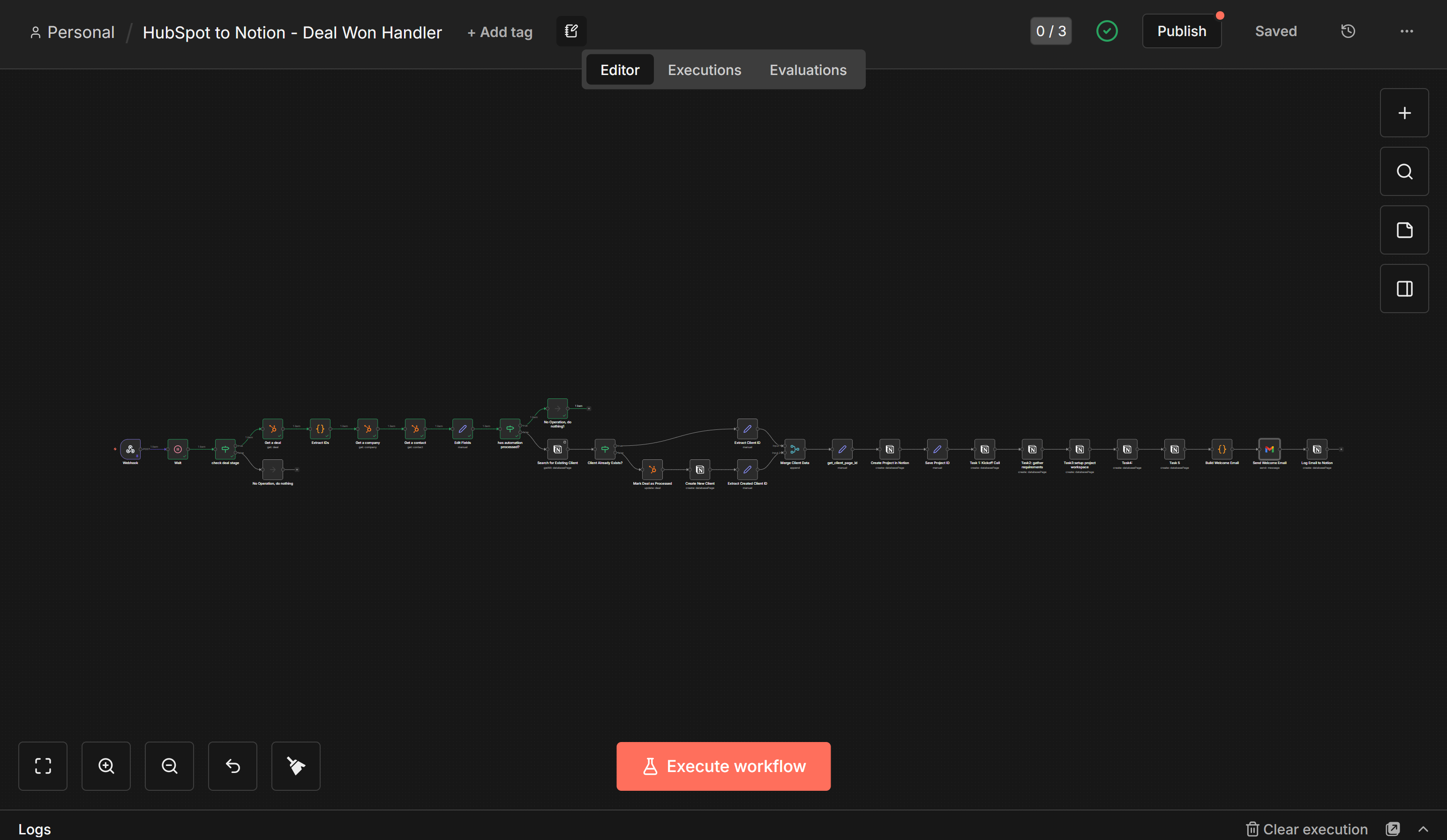 n8n workflow: Deal Won Handler